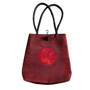 Pretty Embroidered Butterfly Flower Purse Red Organza Black Chinese Knot Handbag